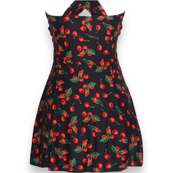 Retro Cherry Pattern Plus Size Swimdress 2X - Molded Cup, Skirted One-Piece - Picture 3 of 12